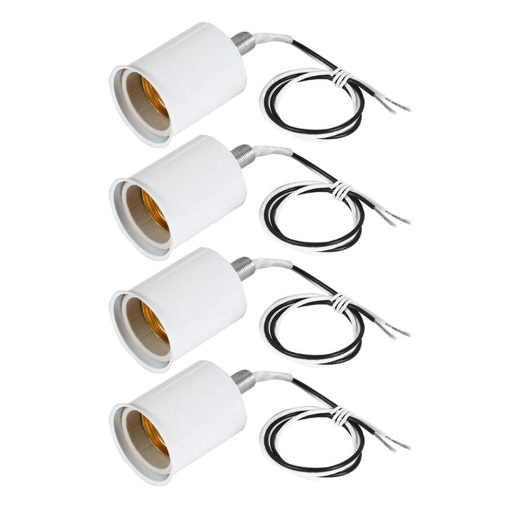 E27 Ceramic Base Socket Adapter metal Lamp Holder With Wire White