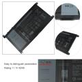 New Laptop Battery for  3 Cell Inspiron 13 5368 5378 15 5567 5568 5578 P/N: T2JX4  WDXOR   - Black. 