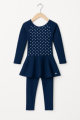 Girls Swimsuit – 1-Piece Full Coverage Swimwear With Frill | Long Sleeves | Age 5–12 | Black & Navy Blue. 