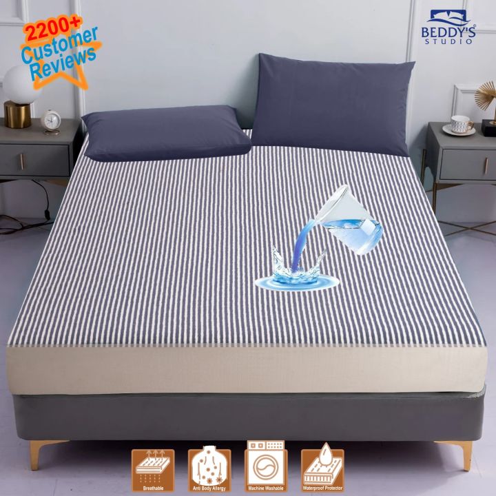 Terry%20Cotton%20Stripe%20Waterproof%20Mattress%20Cover%20For%20Double%20Bed%20King%20Size%20Fitted%20Mattress%20Protector%20Anti%20Slip%20Bed%20Sheet%20Beddy's%20Studio%20-%20Image%202