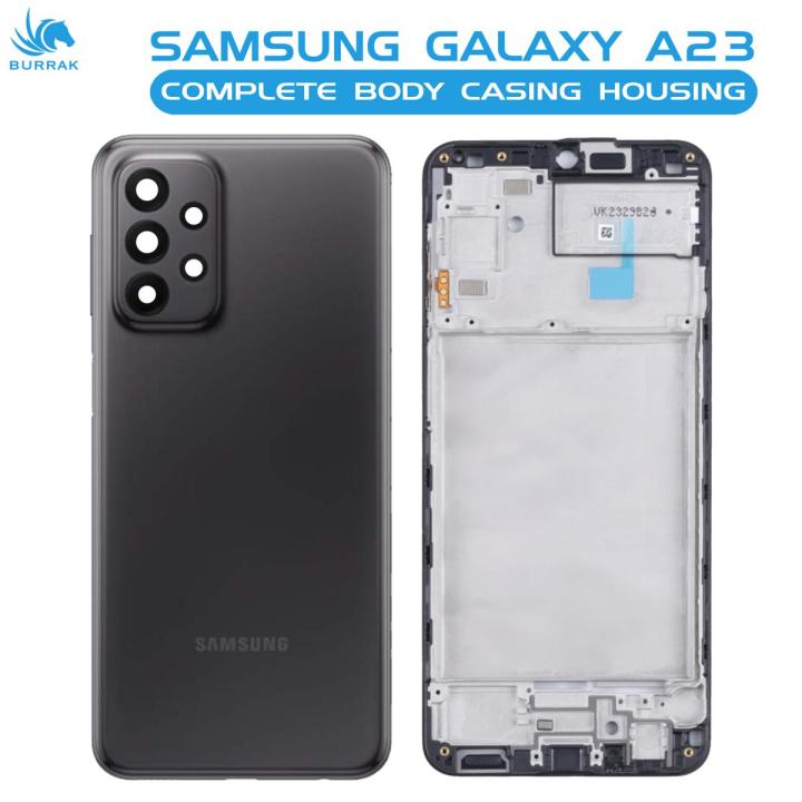 Samsung Galaxy A23 4G Housing Middle Frame With Side Button and Camera Lens Complete Body Casing Replacement For Galaxy A23 4G - Black