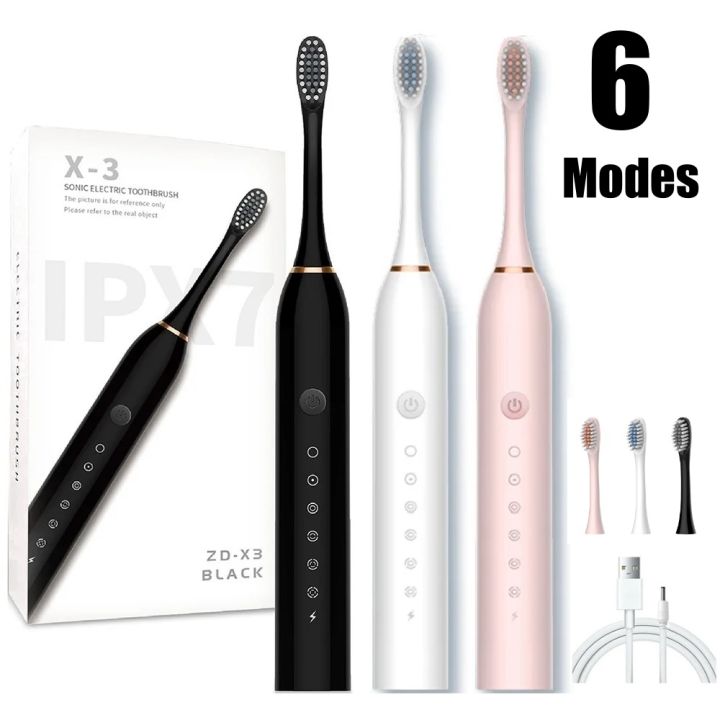 X-3 Sonic Electric Toothbrush USB Rechargeable Tooth Brush For Adult 6 Clean Modes Washable Teeth Whitening and Cleaning Brush Absurd Zon