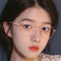 Ins Trend Unisex Metal Anti-blue Light Glasses Transparent Oval Frame Sunglasses UV400 Protection Flat Mirror Eyeglasses Eyewear. 