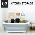 Multifunction Chopping Boards, Collapsible Dish Tub Portable Washing Basin Bowl Draining Basket Space Saving Hamper Foldable Storage Container for Kitchen and Camping. 