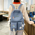 New 5 Pcs Set Women Laptop Backpack Canvas School Bags For Teenage Girls Kawaii College Student Kids Book Bag Rucksack. 