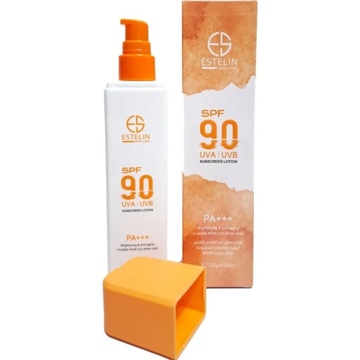 Estelin Brightening & Anti - Aging Invisible Finish (No White Cast) Sunscreen Lotion SPF90 UVA / UVB PA +++- 120gm -ES0176