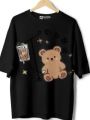 Black Bear Printed Cotton T-Shirt for Women - Casual, Comfortable Fit. 
