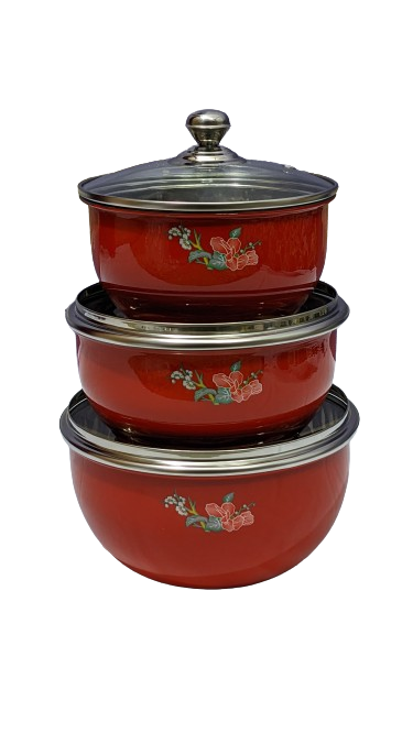 High Quality Stainless Steel Fancy Bowl Set With Glass Lid Pack Of 3 Pcs