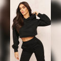 Black Cropped Hoodie With Pocket. 