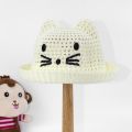 Child Summer Sunscreen Straw Knit Sun Fisherman Hat Boy Girl Imitation Raffia Embroidery Cartoon Cat Breathable Basin Cap R64. 