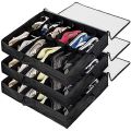 Under Bed Shoe Organizer Bag Hard Solid Fabric with Clear Plastic Zip Cover Store up to 12 Pairs of Shoes 1 Pcs. 