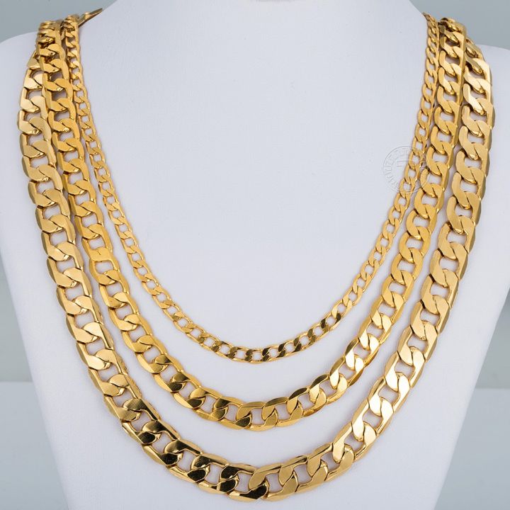 Mens Necklace Gold Filled Curb Cuban Link Gold Chain Necklaces For Men Women Davieslee Jewelry Fashion Gift Dlgnm50