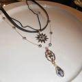Vintage Multi-Layer Leather Choker Necklace Layered Strap Women's Collar Chain Bohemian Vacation Crystal Tear-drop Pendant Jewelry. 