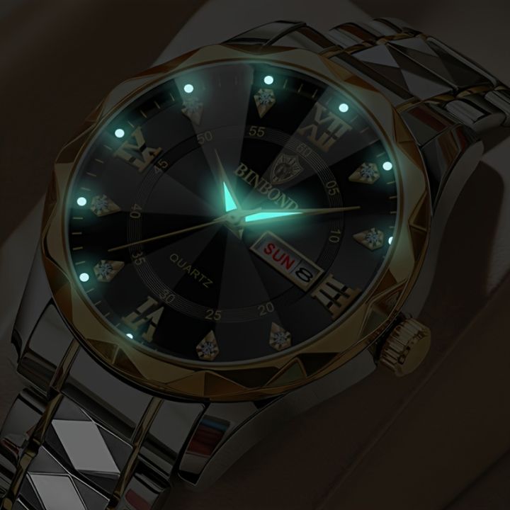 BINBOND%20Men's%20Waterproof%20Luminous%20Dual%20Calendar%20Watch,%20Trendy%20Quartz%20Watch%20-%20Image%203