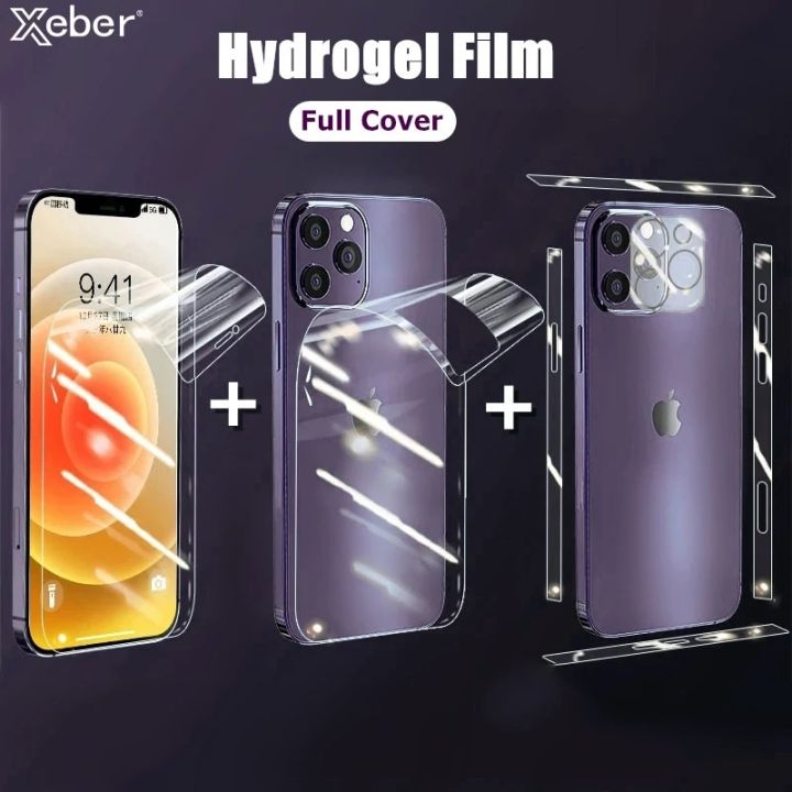 Full Body Hydrogel Film For iPhone 15 14 11 12 13 Pro Max Frame Front Back Screen Protector Camera Lens Protective Film Cover