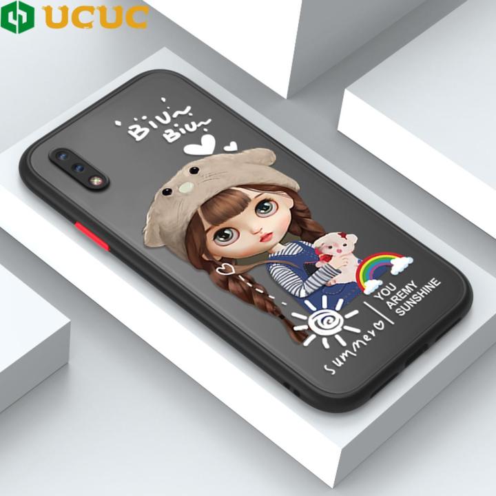 UCUC for Vivo Y93 Back Cover Rainbow Lovely Girls Frosted Transparent Hard Phone Case Thin Shockproof Full Cover Camera Protect Case