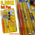 Cute Duck ink pen set of 3 pens with cartridges cute stationery for girls school and college use. 
