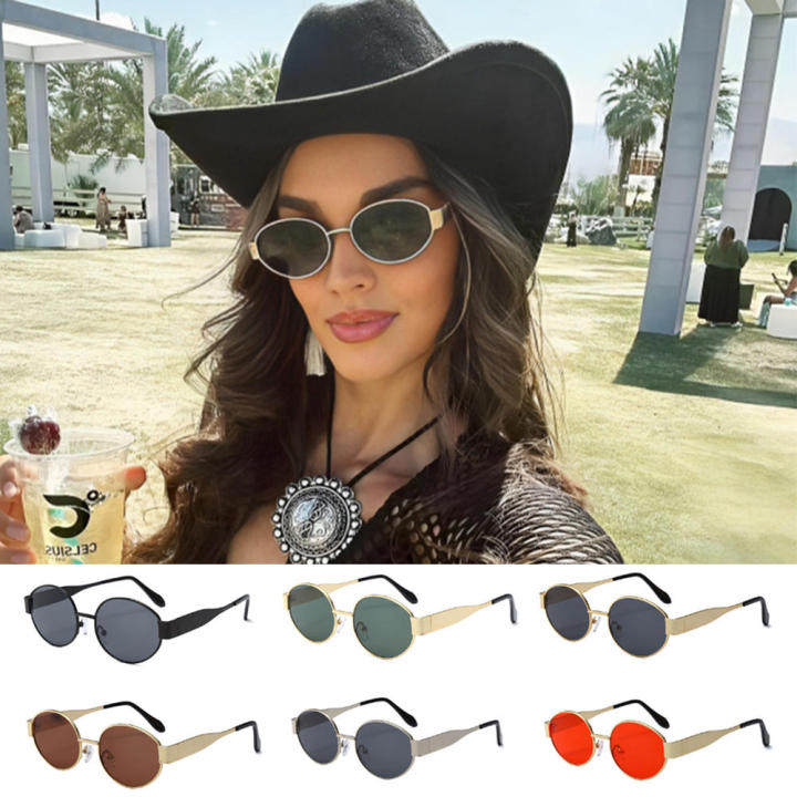 Oval Frame Oval Sunglasses Chic Anti-Glare Fashionable Metal Frame Sun Glasses Lightweight Metal UV Protection Shades for Women & Men Summer Fashion Outdoor Camping Unisex Driving Sports Eyewear