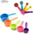 ( 10 PCS SET )Measuring Cups and Spoons Set, 5 Plastic Colourful Dosing Spoons, 5 Plastic Measuring Spoons Cup, for Measuring Dry and Liquid Ingredients, for Kitchen, Cooking, Baking. 