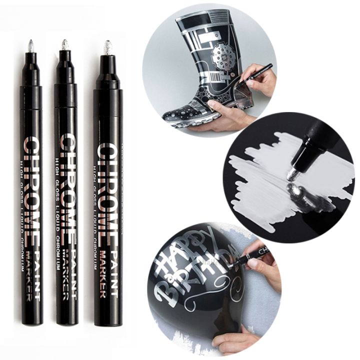 2024 Haile Liquid Mirror Marker Silver Markers Pen DIY Reflective Paint Pens Mirror Markers Chrome Finish Metallic Art Craftwork Pen Myhappinessisyou