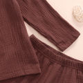 2 Pcs Toddler Solid Color Outfits, Kids Autumn Long Sleeve Round Neck Button Sweatshirt Pants. 