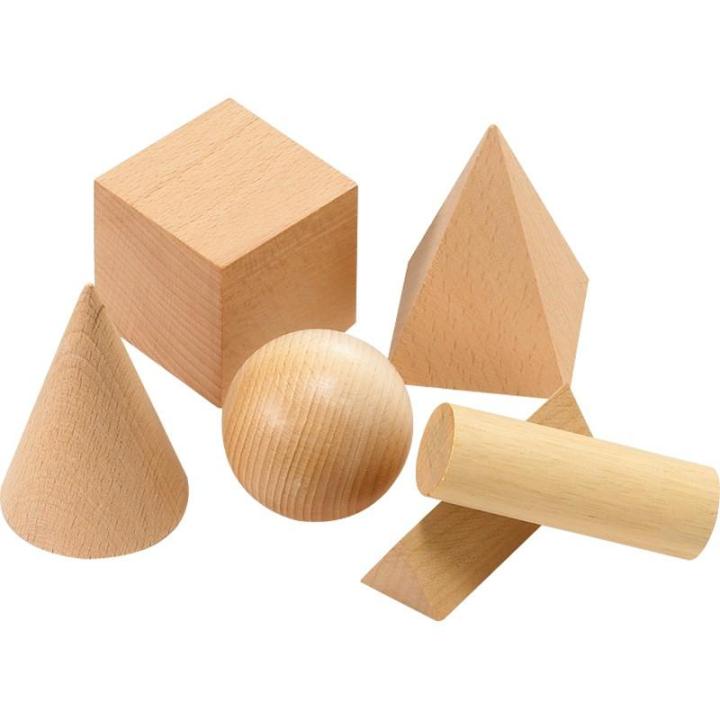 hand2mind Wood Geometric Solid Blocks, 3D Shapes (Set of 4)