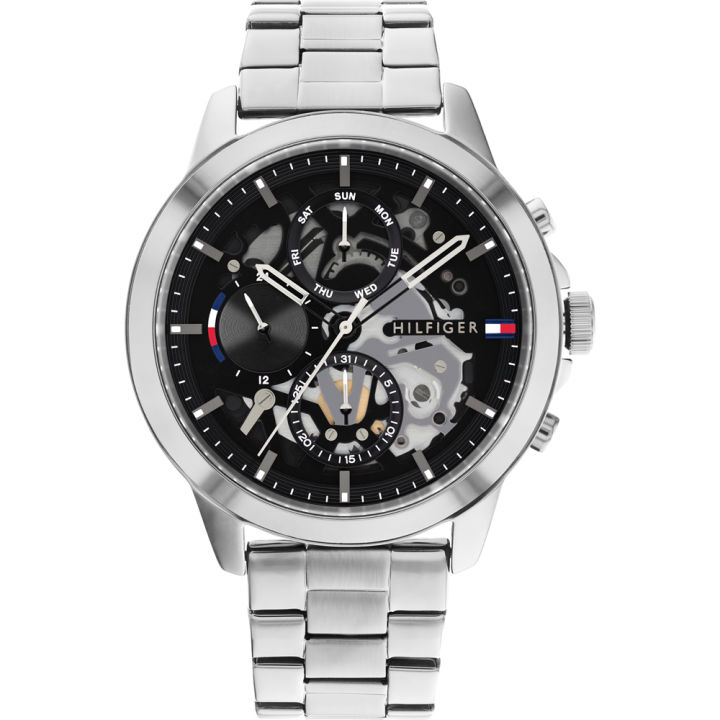 Tommy Hilfiger Henry Silver Stainless Steel Black Dial Chronograph Quartz Watch for Gents - 1710477