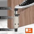 "Premium Heavy Duty Foot-Operated Door Stopper | Aluminum Finish Step-On Holder | Durable Zinc Alloy Construction, Non-Marking Rubber Tip | Spring-Loaded Kick-Down Mechanism | Ideal for Industrial, Storefront, Commercial, Residential Use". 