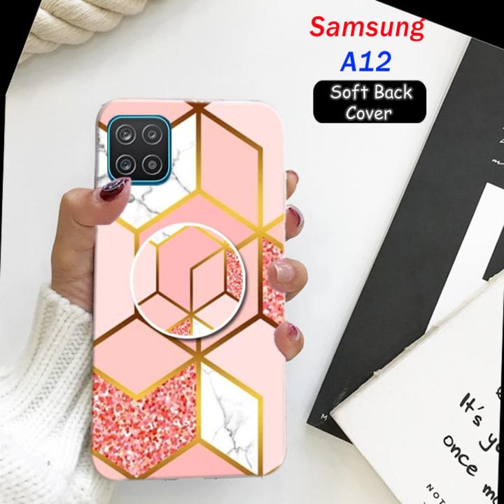 Samsung A12 Pouch Cover Marble And Pop Socket Soft Case Cover