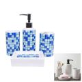 Blue White Checks 4 Pcs Ceramic Bathroom Accessories Set. 