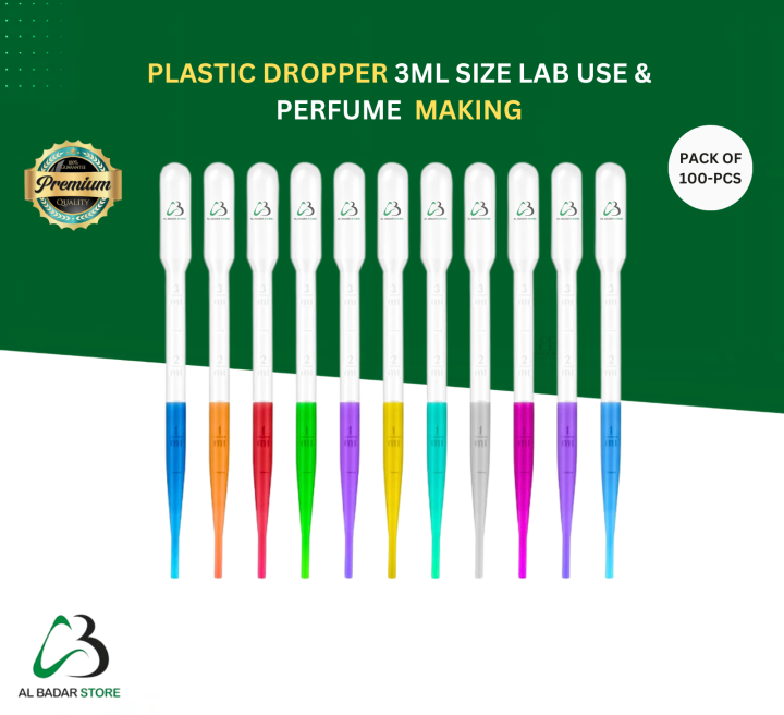 100 Pcs Plastic Dropper Pipette 3ml, For Laboratory 100 Pcs for lab & Perfume Making use & for Art & Craft