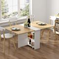 Clever-Space saving folding dining table-, White  Extendable Table with Cabinets, Home Kitchen Furniture Decor Lunch/Computer Desk Storage Rack, 55"L x 31.5"W, Chairs Not Include. 