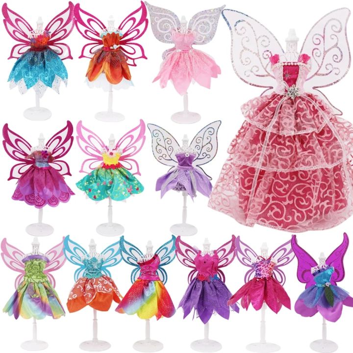 Fashion Doll Clothes Fairy Dress For BJD Barbies Gauze Skirt Elf Butterfly Wing Skirt Magic Stick For Doll Clothing Accessories
