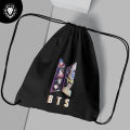 BTS Pics Logo Black Drawstring Bag For (Boys & girls). 