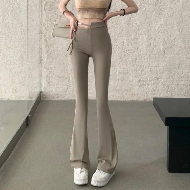 微喇叭裤休闲裤女春季新款修身喇高腰紧身显瘦阔腿喇叭裤子热 | Daraz.pk