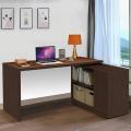 L Shaped Computer Desk, Rustic Wood Corner Desk, Industrial Writing Workstation Table with Cabinet Drawer Storage for Home Office Study. 