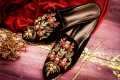Embroidery Flat Pumps for Women – Multicolor Handwork, Black Velvet. 