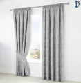 Jacquard Curtain Pair, Lined Tape Top Jacquard Curtains - Spring Garden Silver Grey - 2 Pieces Window Curtain with Tie Back Pair. 