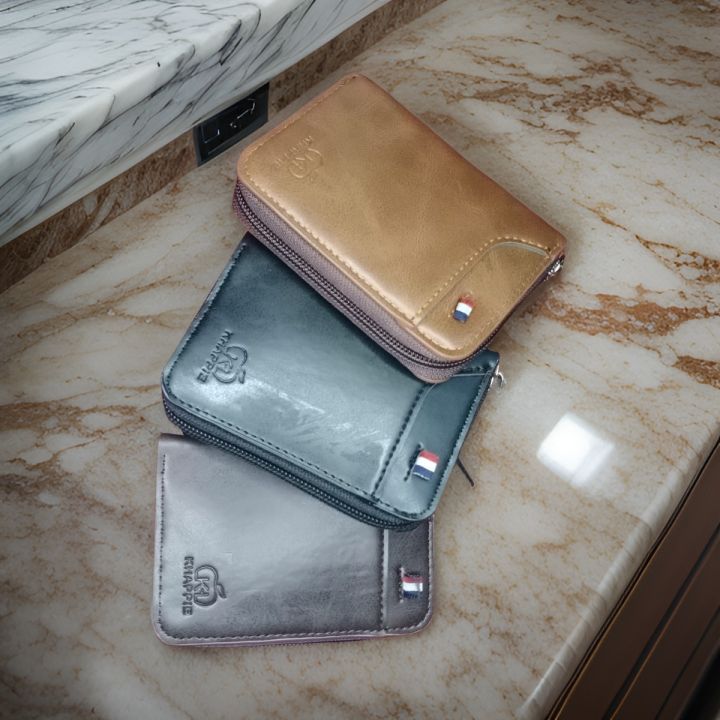 Khappie Wallet Men's RFID Blocking PU Leather Wallet with Zipper Multi Business Card Holder Purse
