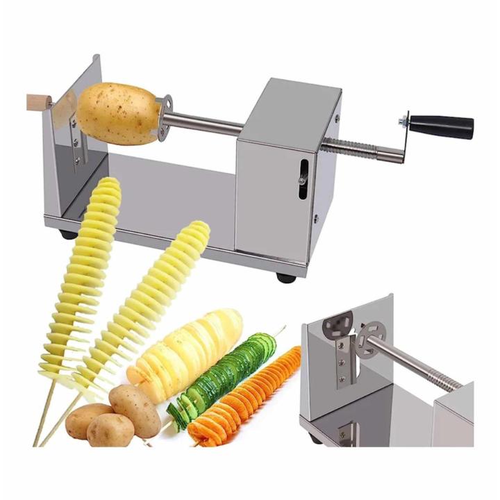 Manual Stainless Steel Dishwasher Safe Potato Chips Slicer Spiral Twister Vegetable Cutter-Silver