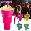 2-in-1 Snack Drink Cup 1pc Popcorn Water Cup Stadium Tumbler 2 in 1 Snack Drink Straw Leakproof Reusable Cinema Beverage. 