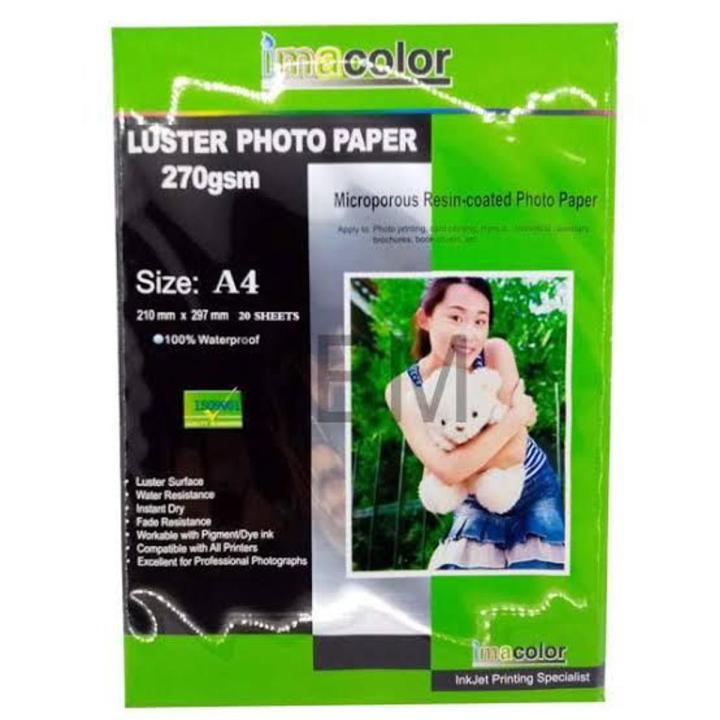 Luster photo paper, A4 ,270gsm, imacolor, 20 sheets/pkt.