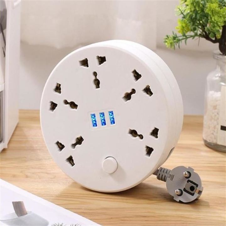 Circular Power Extension Board Power Strip With Usb Cable Plug 2m Retractable Power Cord Home High Quality UK EU US Socket