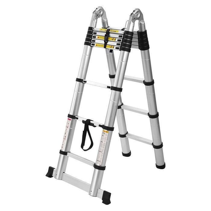 Extendable Folding Step Ladder Double Side 5 Meter (2.5m plus 2.5m) 16 steps Telescopic Aluminum Ladder