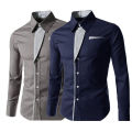 Men Dress Shirt Color Block Turndown Collar Buttons Shirt. 
