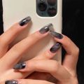 Y2K Star Press on Nails Gradient Black Nails Medium Length Square False Nails Moon Designs for Women Girls Party Daily Use. 