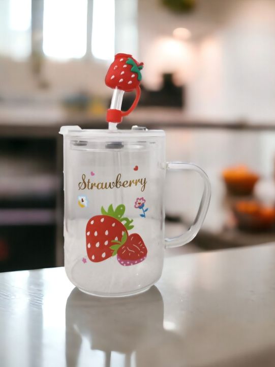 Mason Jar Mugs with Handle Lid and Plastic Straw