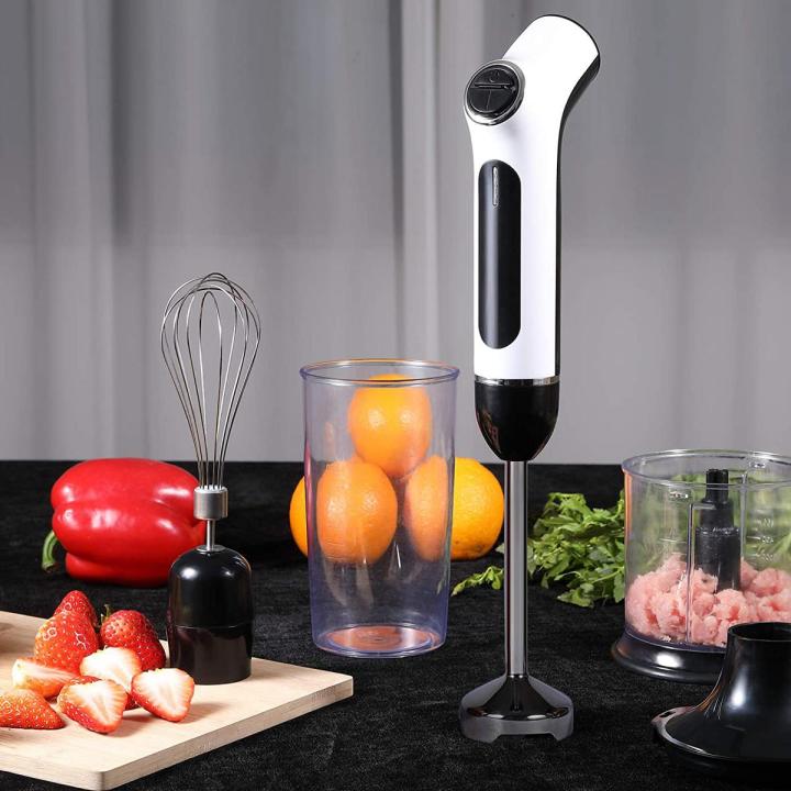 Cordless Hand Blender USB Rechargeable, 4-in-1 Immersion Hand Blender with Sturdy Titanium Plated Stainless Steel Blades, Including 500ml Chopper,600ml Beaker and whisk