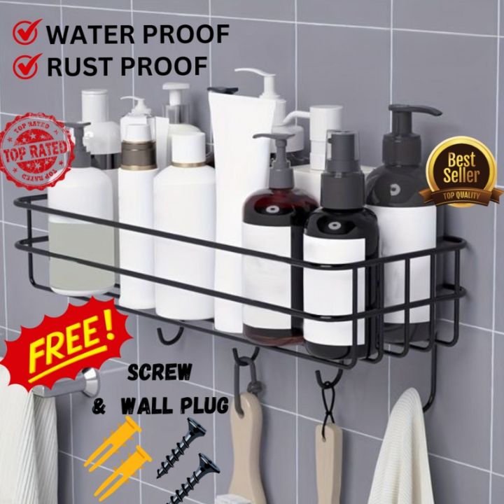 "Organize%20Your%20Bathroom:%20Wall-Mounted%20Storage%20Shelf/Rack%20with%20Iron%20Hooks"%20-%20Image%202
