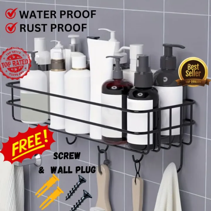 "Organize%20Your%20Bathroom:%20Wall-Mounted%20Storage%20Shelf/Rack%20with%20Iron%20Hooks"%20-%20Image%202